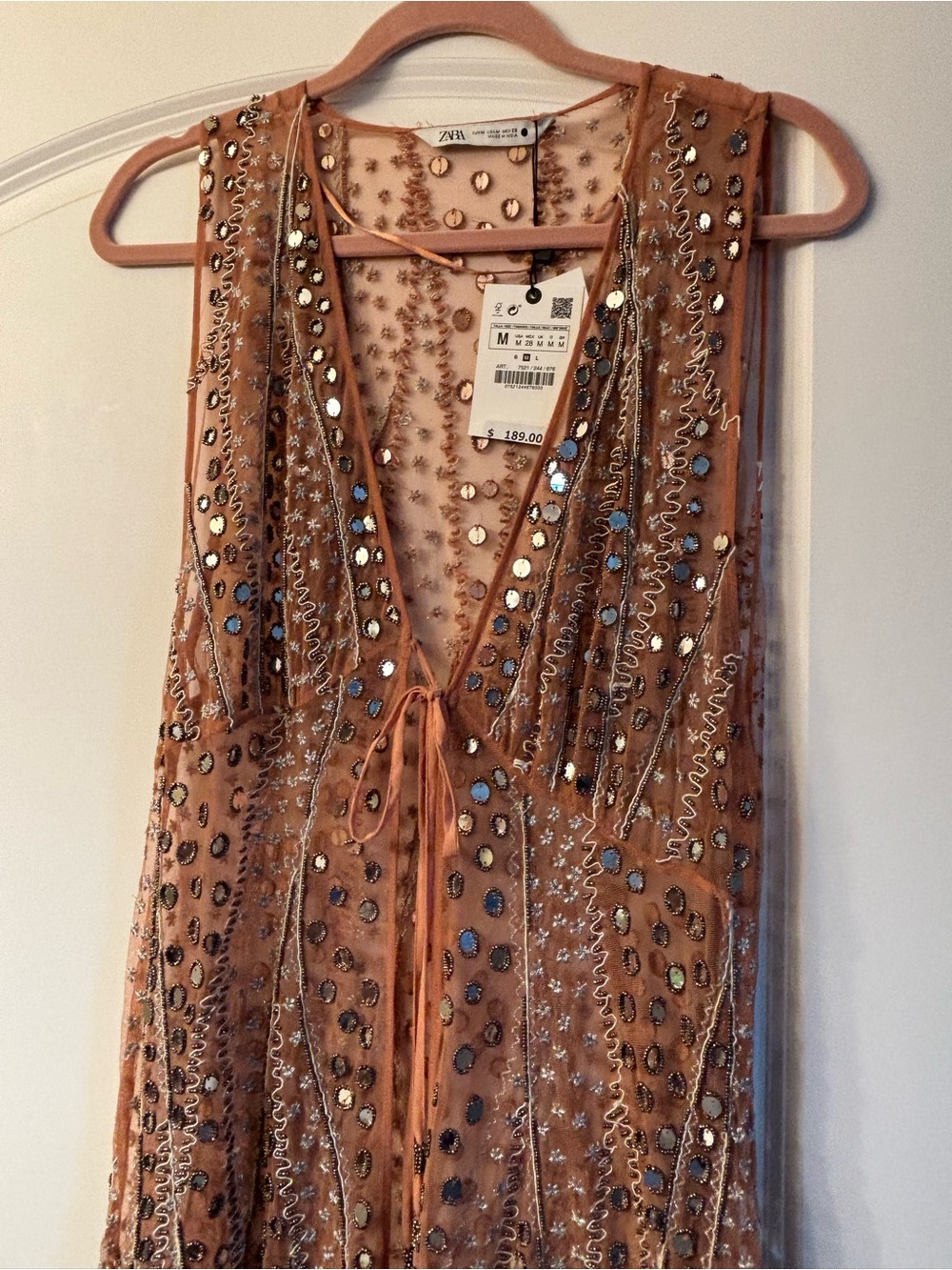 Zara Sheet Embellished Dessert Rose Duster / Vest Maxi NWT Medium - Picture 7 of 9
